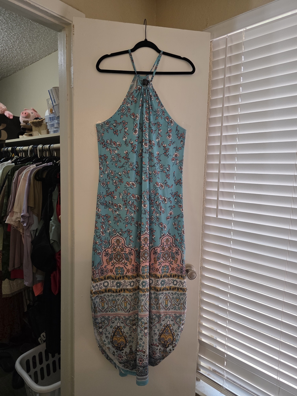 Boho Halter Maxi Dress in Aqua Floral. Beautiful beach dress. XL